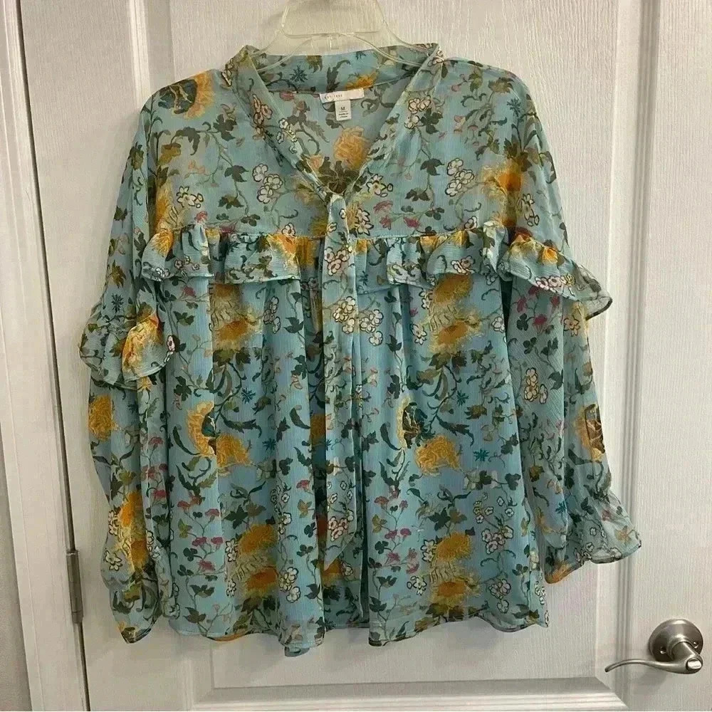 Floral Blouse With Balloon Sleeves By Cato